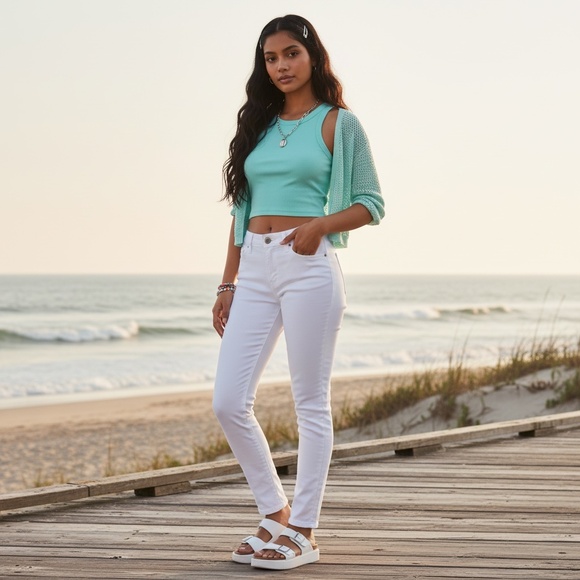 LEVI Y2K Too Superlow White Jeans 9 | Low Rise Straight | Coastal Retro Resort - Picture 5 of 13